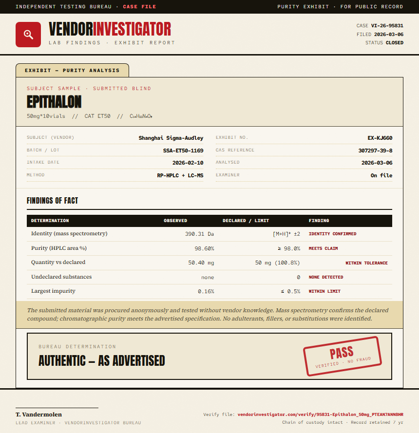 Epithalon Purity (HPLC) report by VendorInvestigator